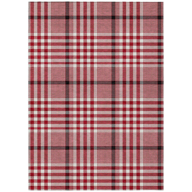 3' X 5' Red Black And Ivory Plaid Washable Indoor Outdoor Area Rug