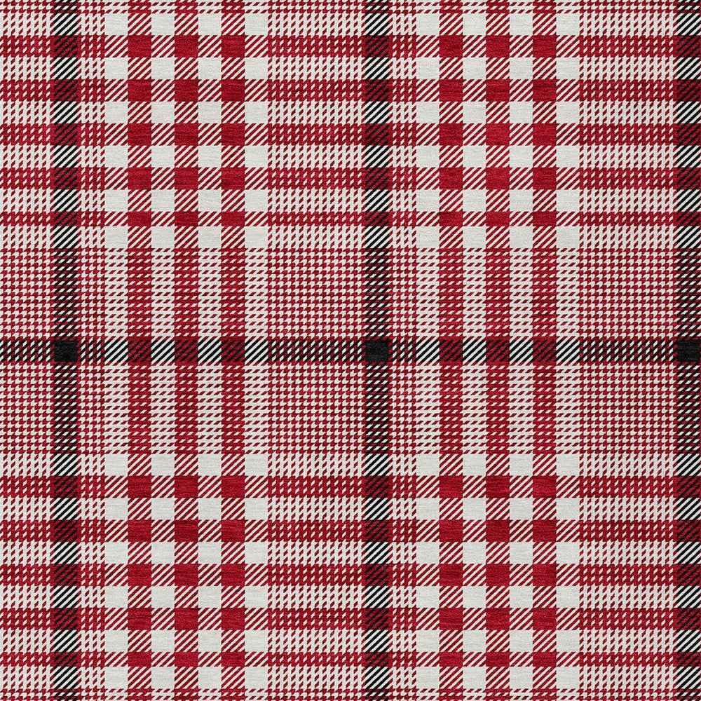3' X 5' Red Black And Ivory Plaid Washable Indoor Outdoor Area Rug