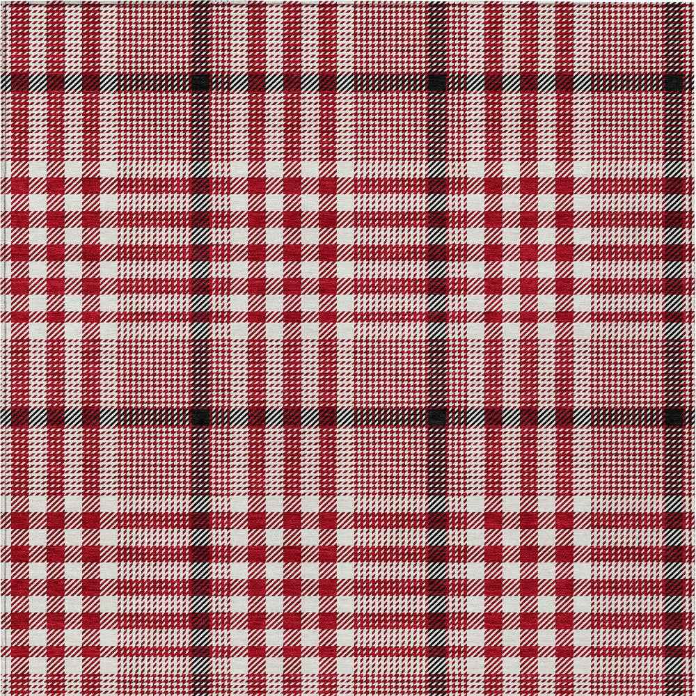 3' X 5' Red Black And Ivory Plaid Washable Indoor Outdoor Area Rug