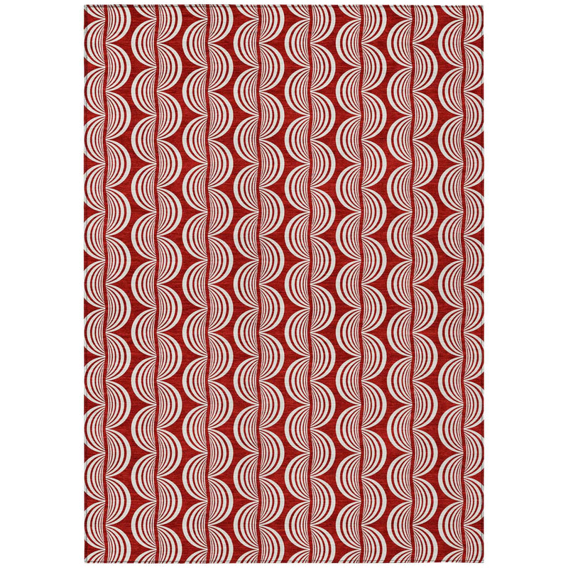3' X 5' Red And Ivory Ogee Washable Indoor Outdoor Area Rug