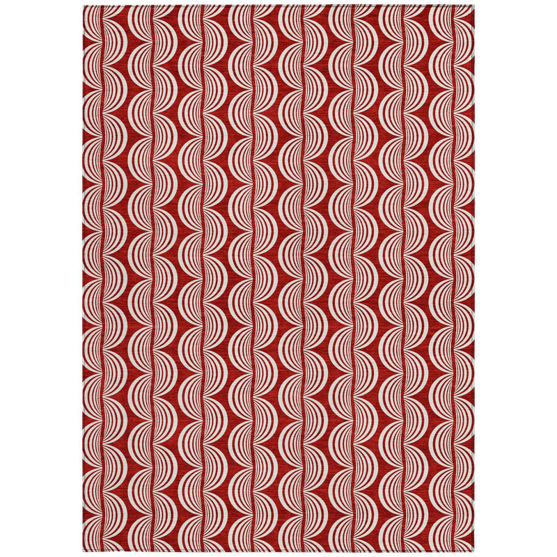 3' X 5' Red And Ivory Ogee Washable Indoor Outdoor Area Rug