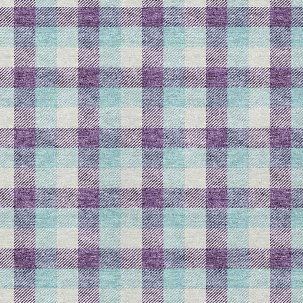 3' X 5' Purple Aqua And Beige Plaid Washable Indoor Outdoor Area Rug
