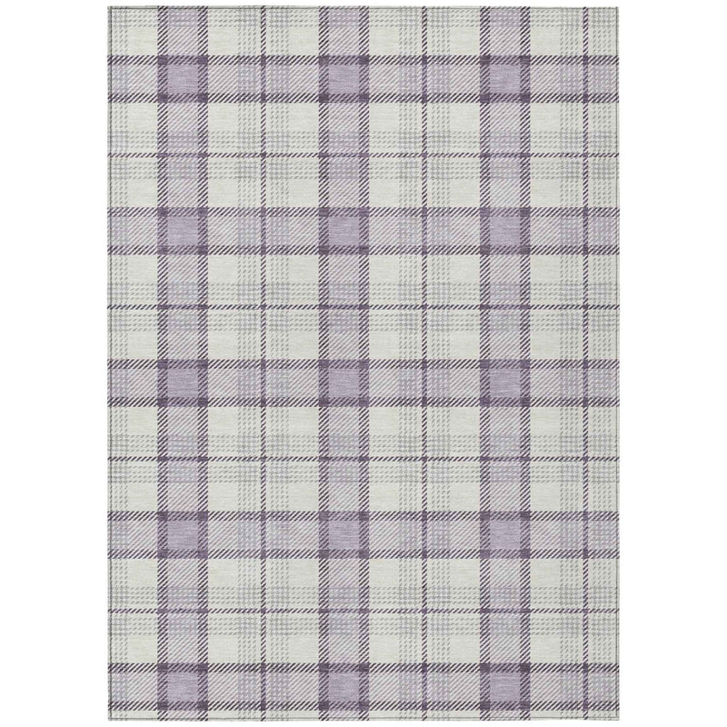 5' X 8' Lavender Purple And Gray Plaid Washable Indoor Outdoor Area Rug