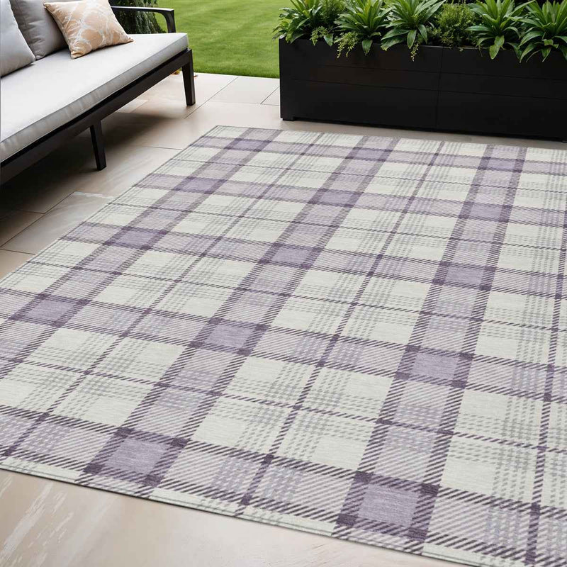 5' X 8' Lavender Purple And Gray Plaid Washable Indoor Outdoor Area Rug