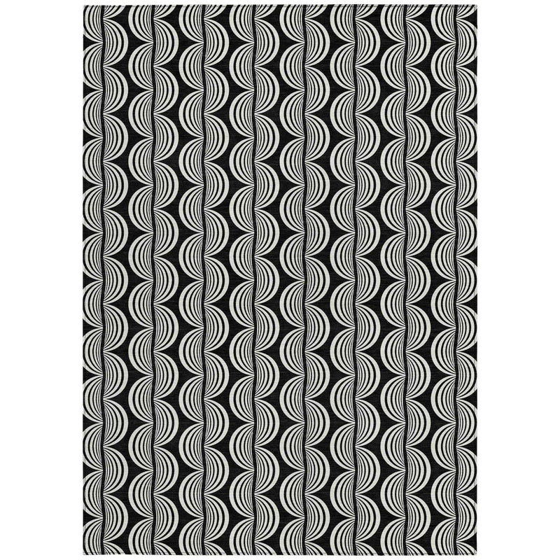 8' X 10' Black And Ivory Ogee Washable Indoor Outdoor Area Rug