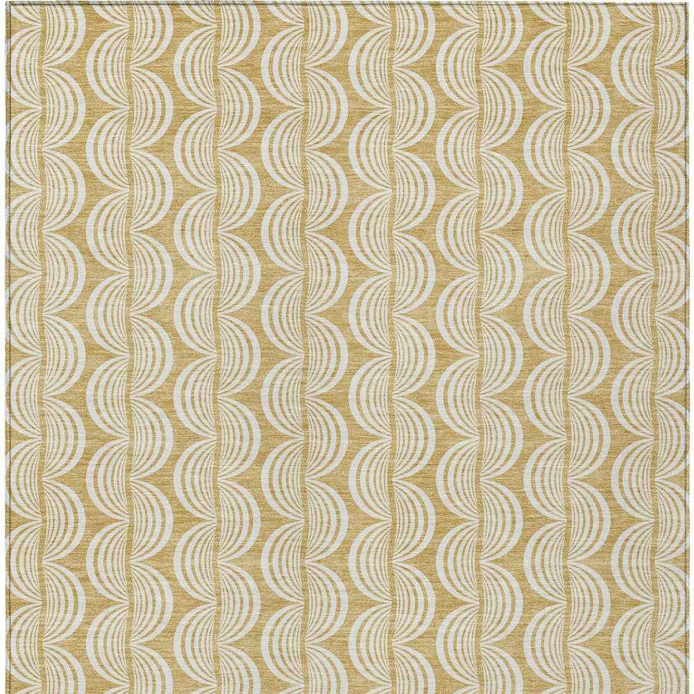 3' X 5' Gold And Beige Ogee Washable Indoor Outdoor Area Rug