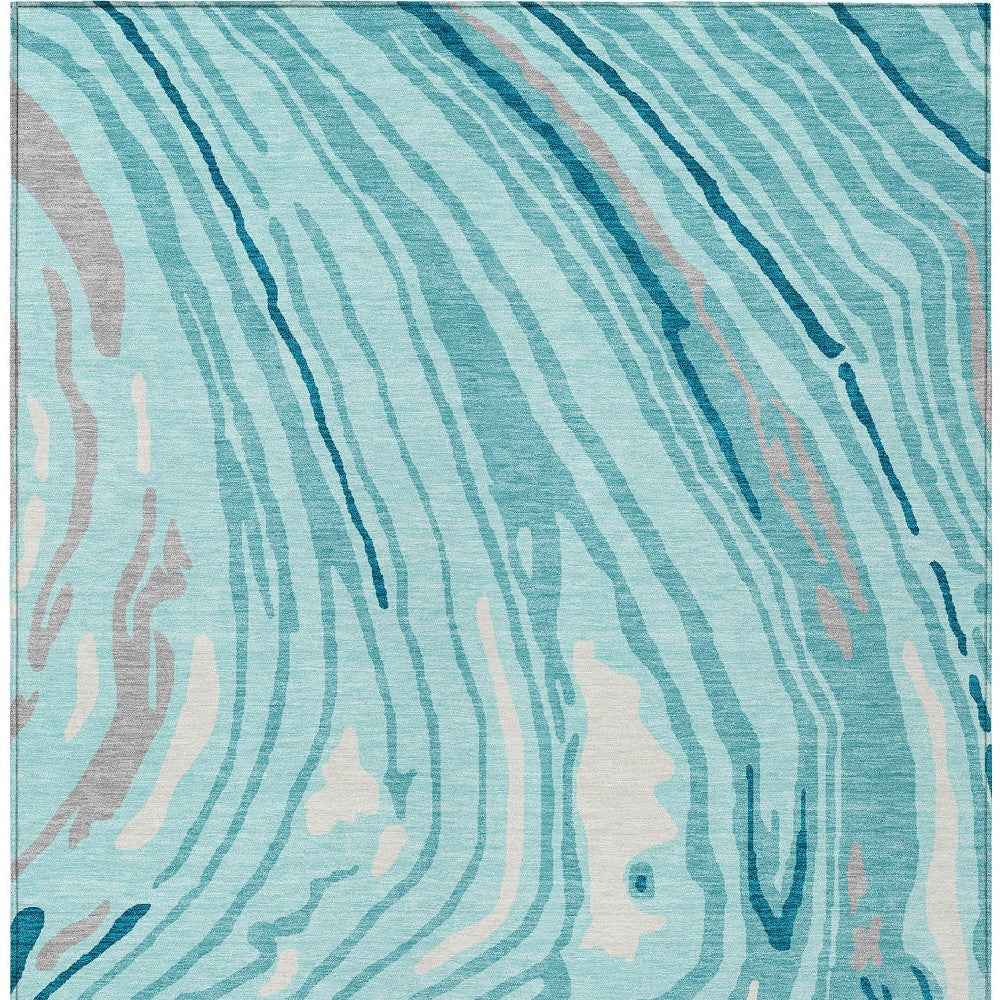 3' X 5' Turquoise Teal Blue And Gray Abstract Washable Indoor Outdoor Area Rug