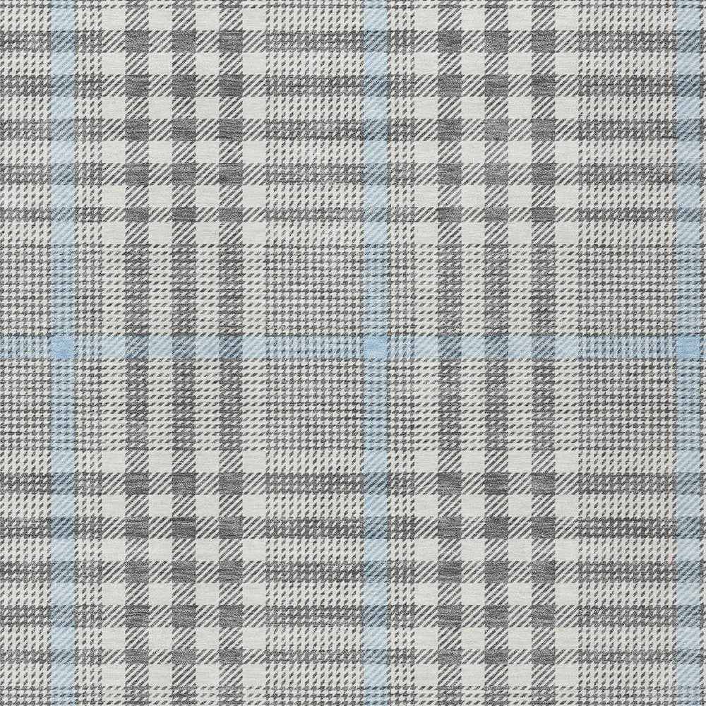9' X 12' Gray Blue And Beige Plaid Washable Indoor Outdoor Area Rug