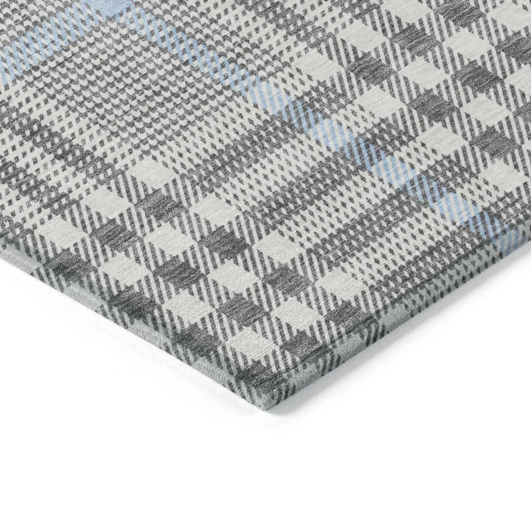 9' X 12' Gray Blue And Beige Plaid Washable Indoor Outdoor Area Rug