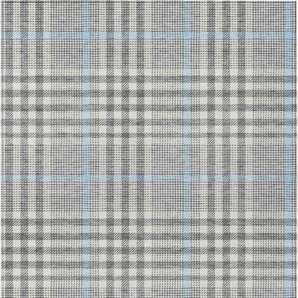 9' X 12' Gray Blue And Beige Plaid Washable Indoor Outdoor Area Rug