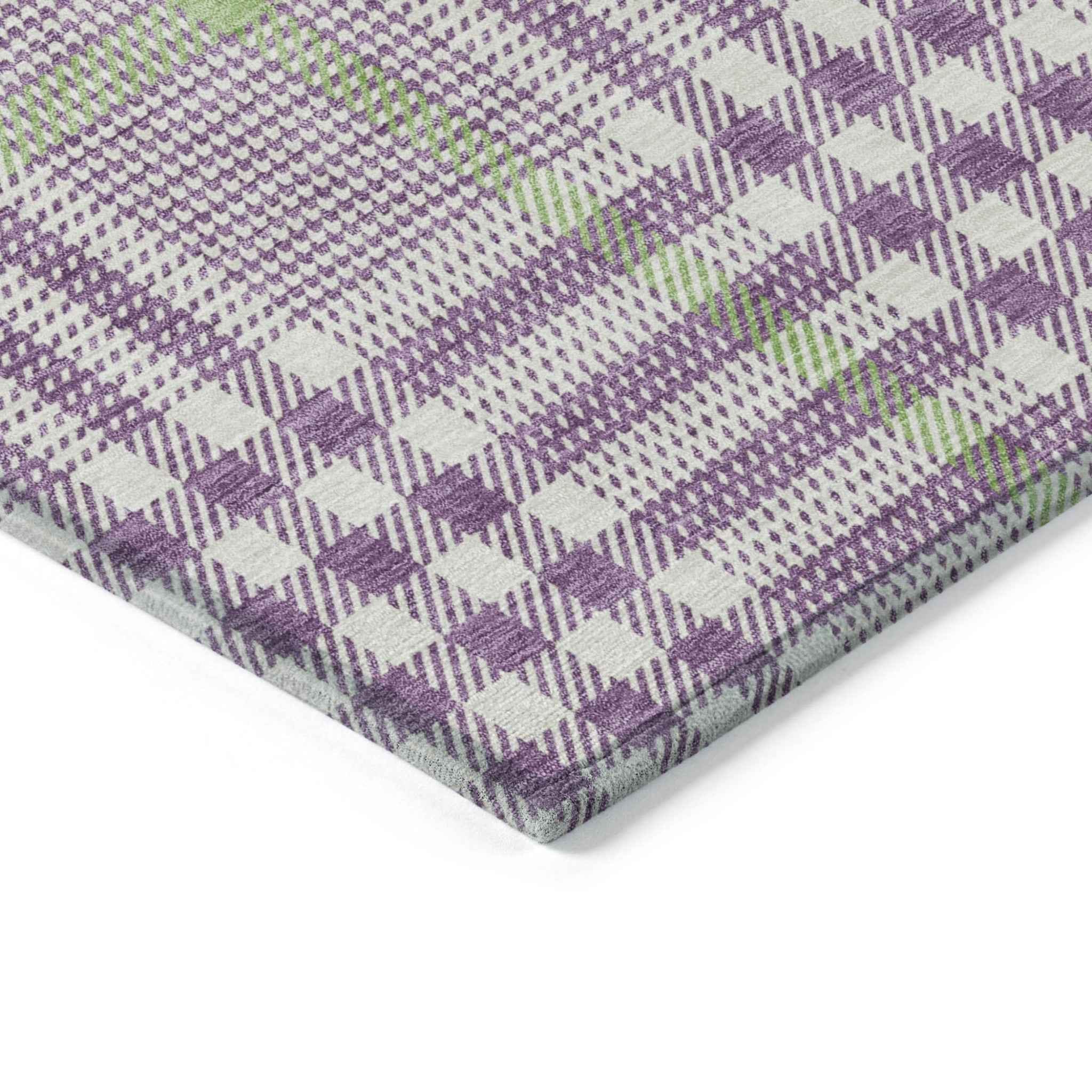 3' X 5' Purple Green And Ivory Plaid Washable Indoor Outdoor Area Rug