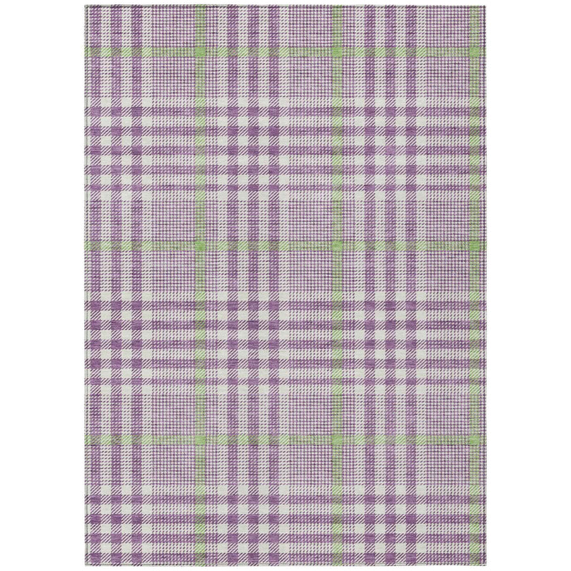 3' X 5' Purple Green And Ivory Plaid Washable Indoor Outdoor Area Rug