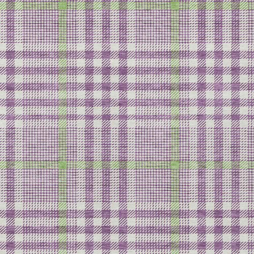 3' X 5' Purple Green And Ivory Plaid Washable Indoor Outdoor Area Rug
