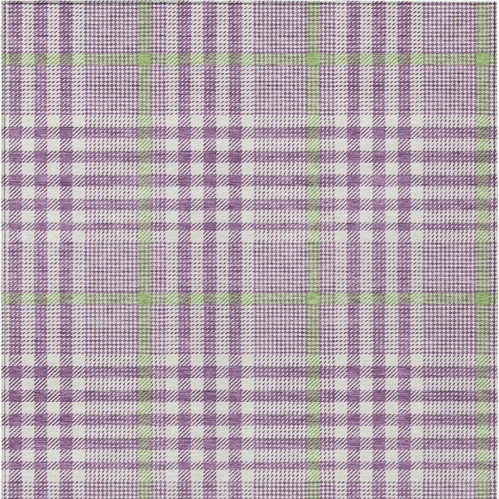 3' X 5' Purple Green And Ivory Plaid Washable Indoor Outdoor Area Rug