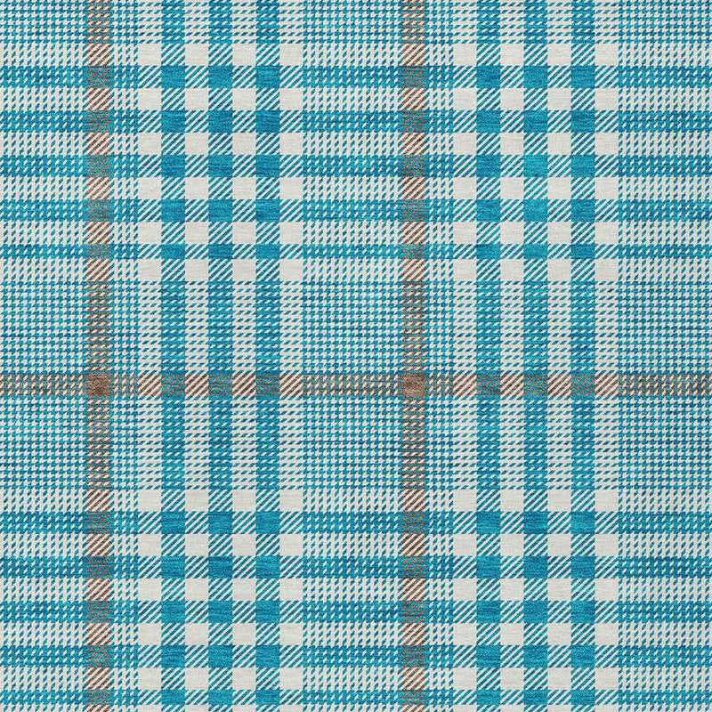 10' X 14' Teal Blue Ivory And Brown Plaid Washable Indoor Outdoor Area Rug