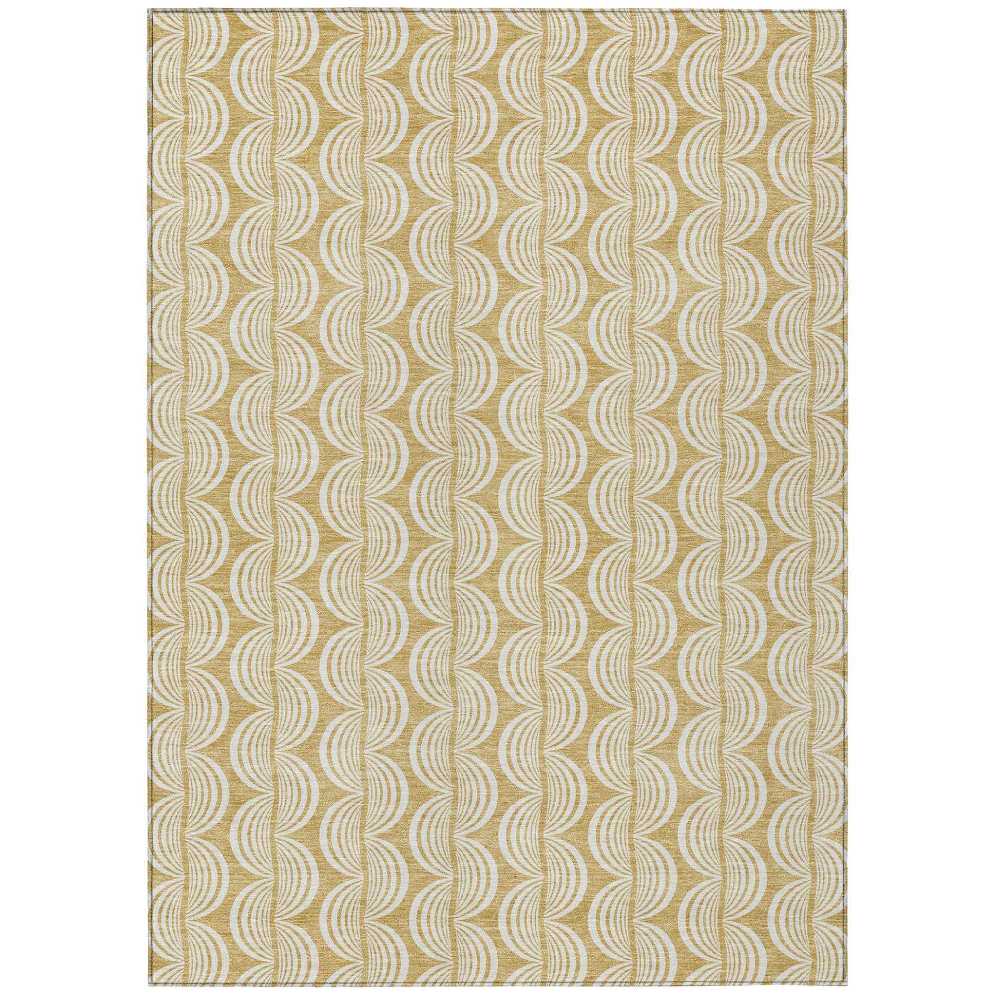 8' X 10' Gold And Beige Ogee Washable Indoor Outdoor Area Rug