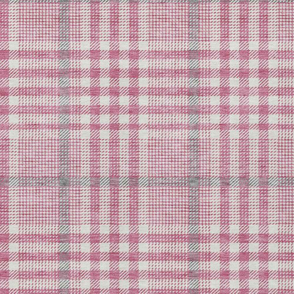 5' X 8' Blush Gray And Ivory Plaid Washable Indoor Outdoor Area Rug