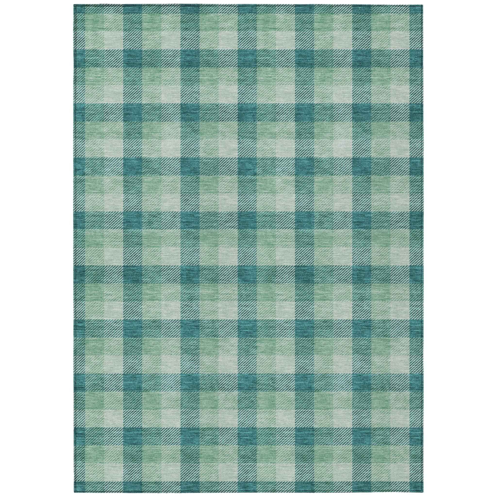 10' X 14' Blue And Green Plaid Washable Indoor Outdoor Area Rug