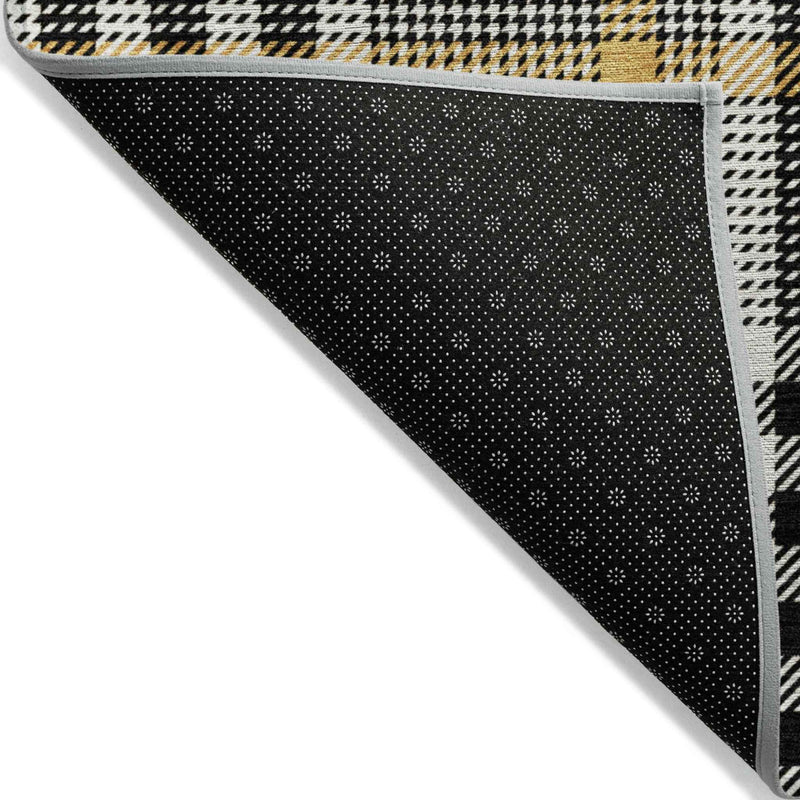 3' X 5' Black Gold And Ivory Plaid Washable Indoor Outdoor Area Rug