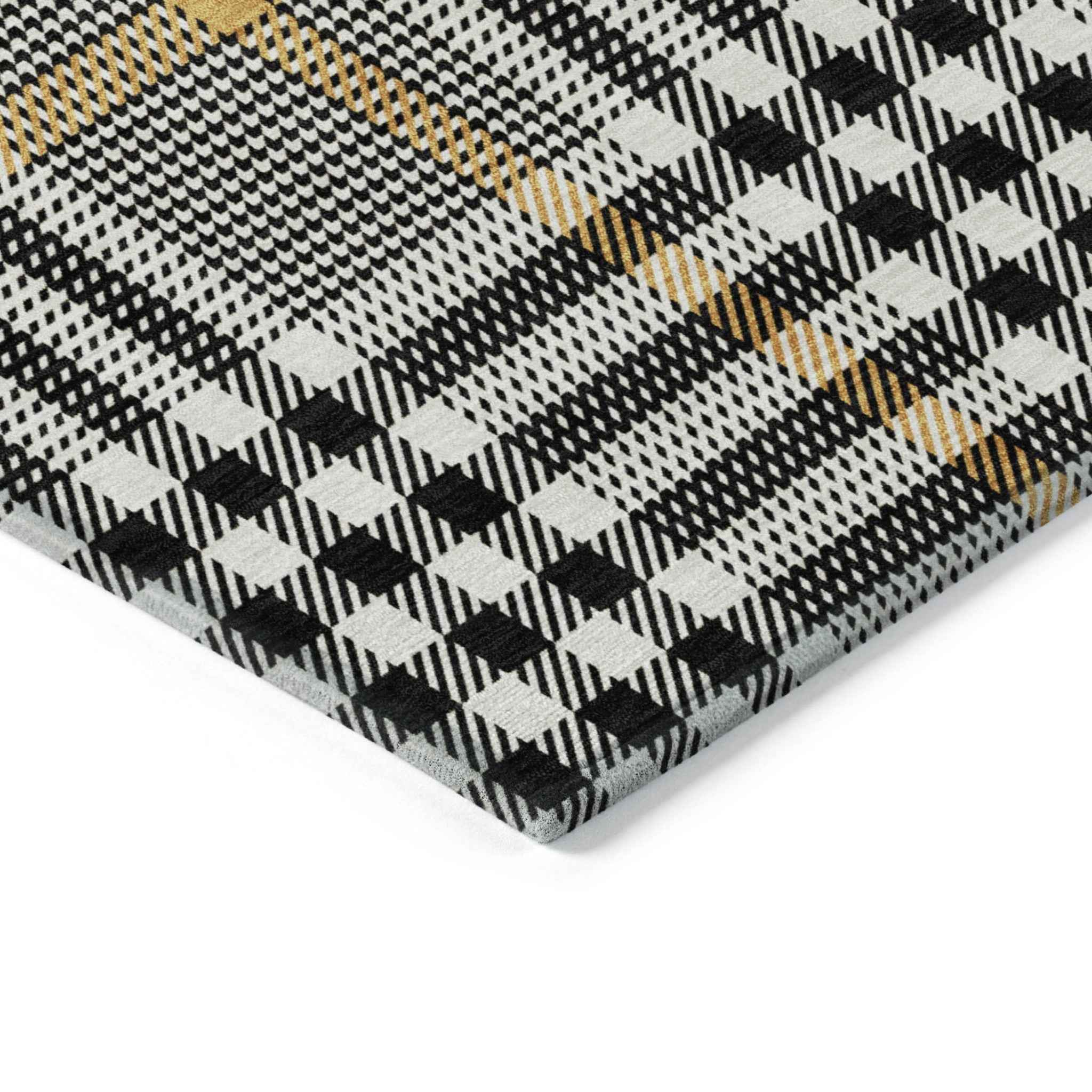 3' X 5' Black Gold And Ivory Plaid Washable Indoor Outdoor Area Rug