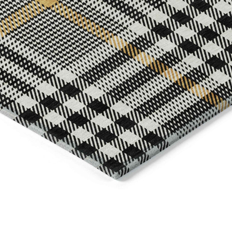 3' X 5' Black Gold And Ivory Plaid Washable Indoor Outdoor Area Rug