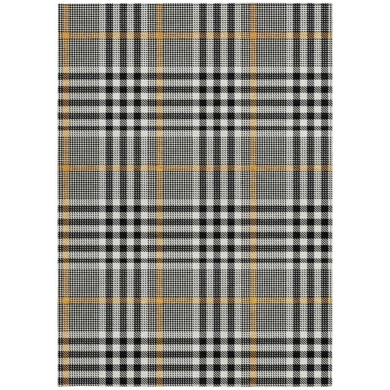 3' X 5' Black Gold And Ivory Plaid Washable Indoor Outdoor Area Rug