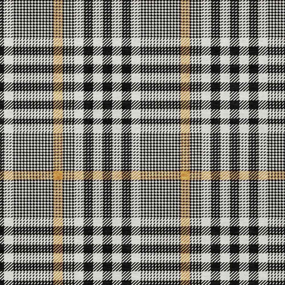 9' X 12' Black Gold And Ivory Plaid Washable Indoor Outdoor Area Rug
