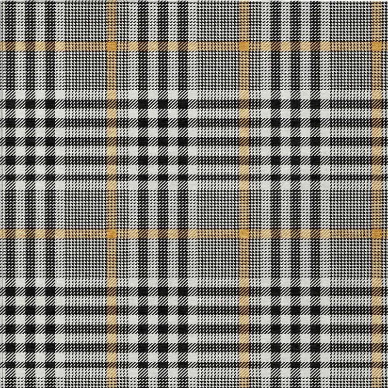 9' X 12' Black Gold And Ivory Plaid Washable Indoor Outdoor Area Rug