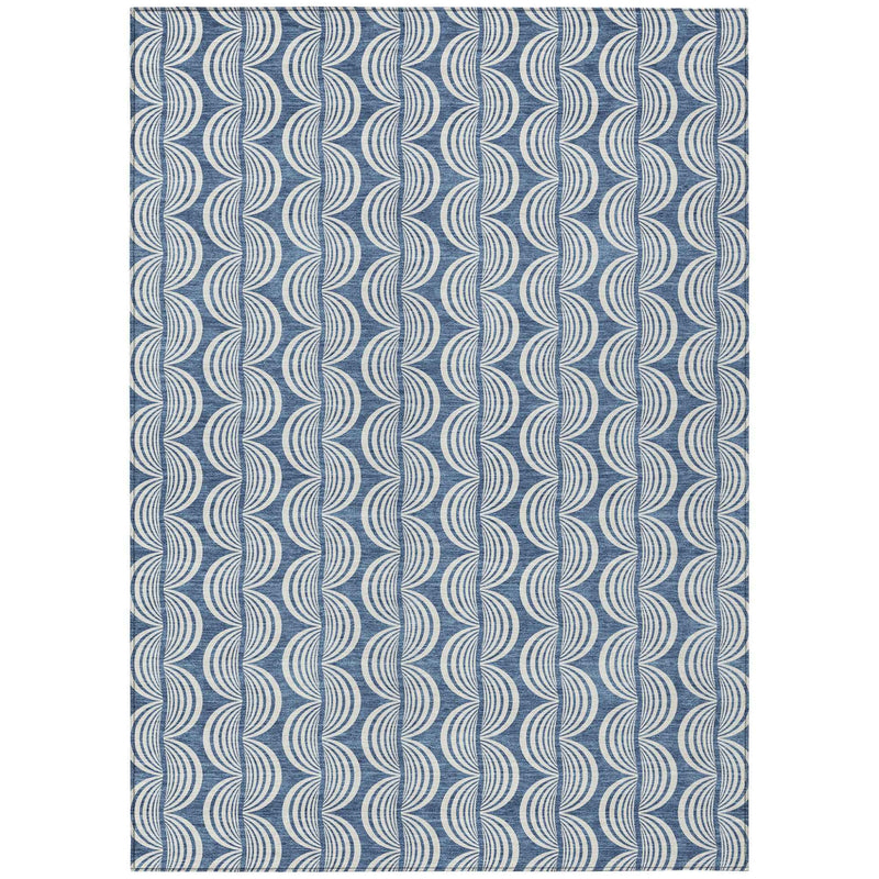 8' X 10' Denim Blue And Ivory Ogee Washable Indoor Outdoor Area Rug