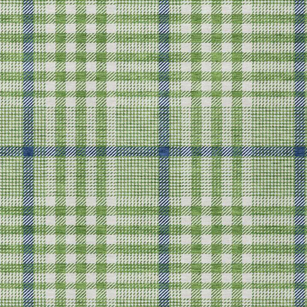 9' X 12' Green And Ivory Plaid Washable Indoor Outdoor Area Rug