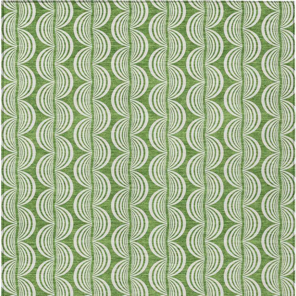 3' X 5' Green And Ivory Ogee Washable Indoor Outdoor Area Rug