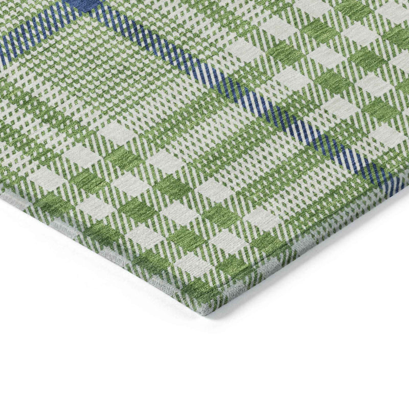 9' X 12' Green And Ivory Plaid Washable Indoor Outdoor Area Rug