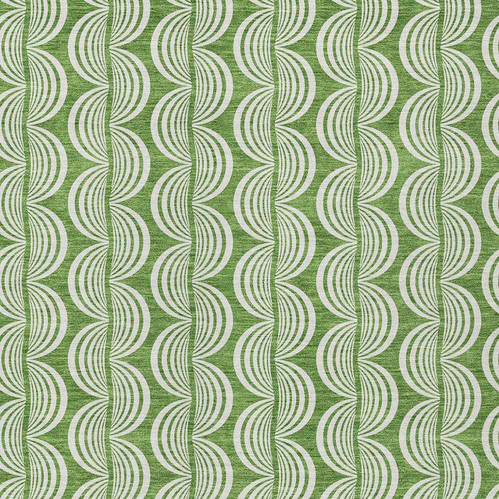 3' X 5' Green And Ivory Ogee Washable Indoor Outdoor Area Rug