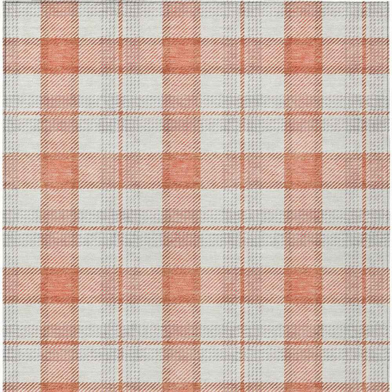 3' X 5' Coral And Beige Plaid Washable Indoor Outdoor Area Rug