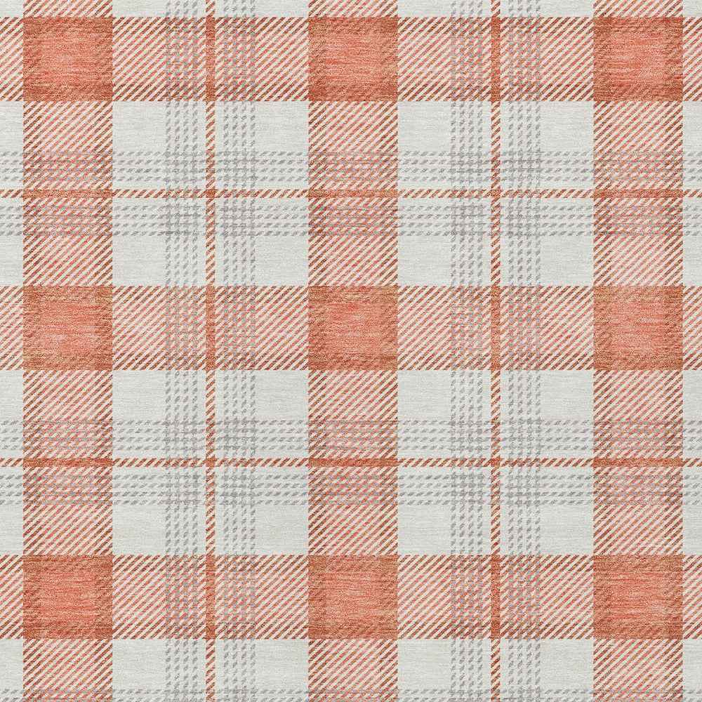 3' X 5' Coral And Beige Plaid Washable Indoor Outdoor Area Rug