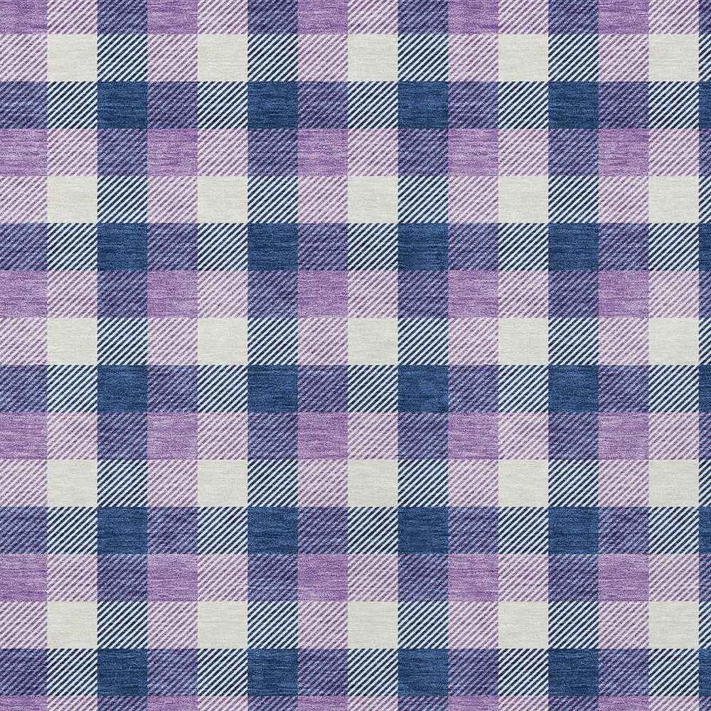 5' X 8' Navy Blue Purple And Beige Plaid Washable Indoor Outdoor Area Rug