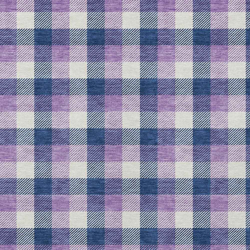 5' X 8' Navy Blue Purple And Beige Plaid Washable Indoor Outdoor Area Rug