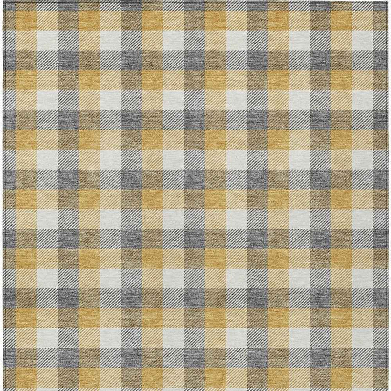 9' X 12' Gray Tan And Beige Plaid Washable Indoor Outdoor Area Rug