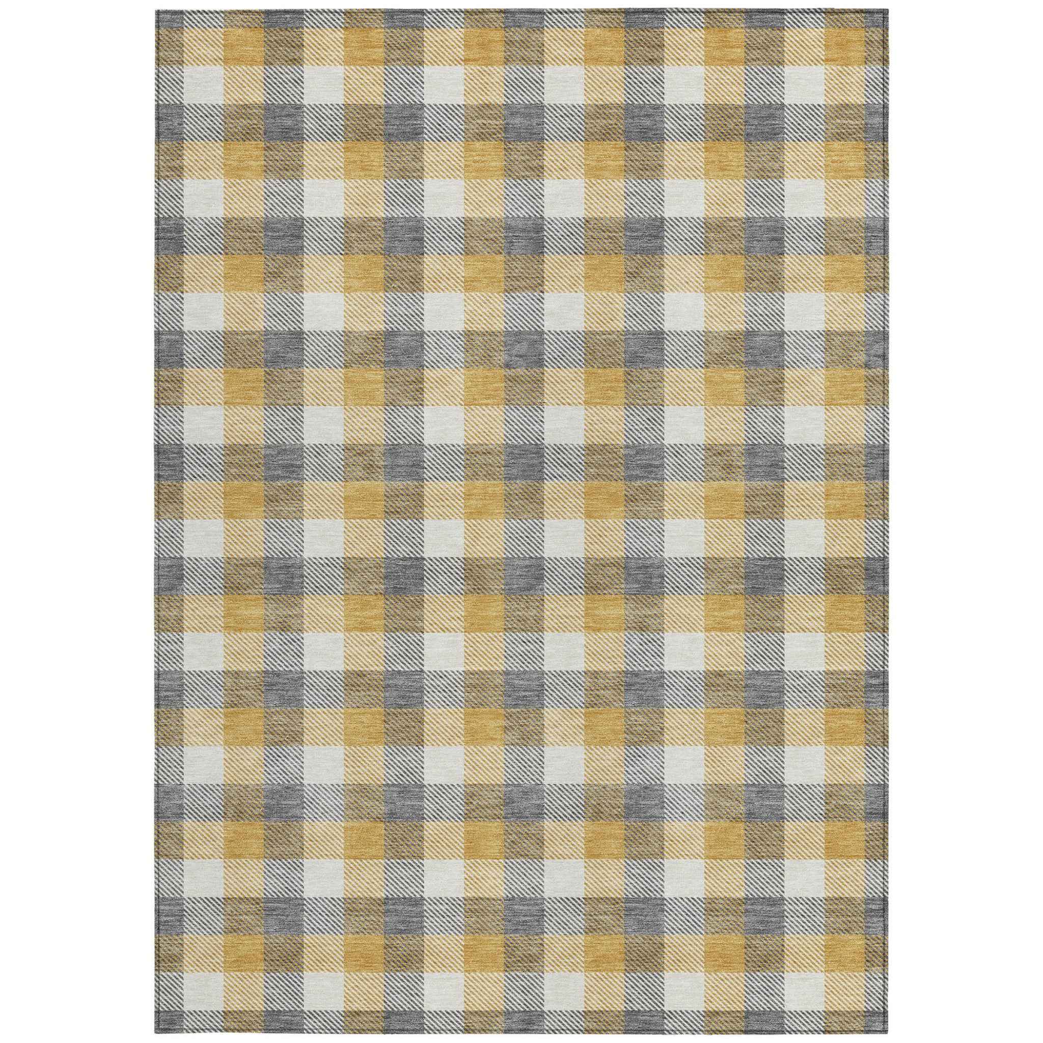 9' X 12' Gray Tan And Beige Plaid Washable Indoor Outdoor Area Rug