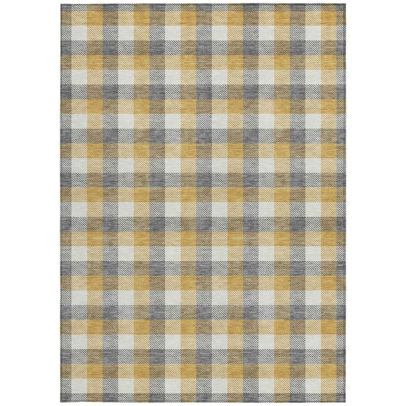 9' X 12' Gray Tan And Beige Plaid Washable Indoor Outdoor Area Rug