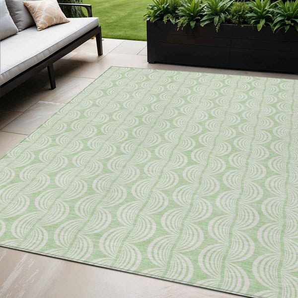 5' X 8' Mint Green And Beige Ogee Washable Indoor Outdoor Area Rug