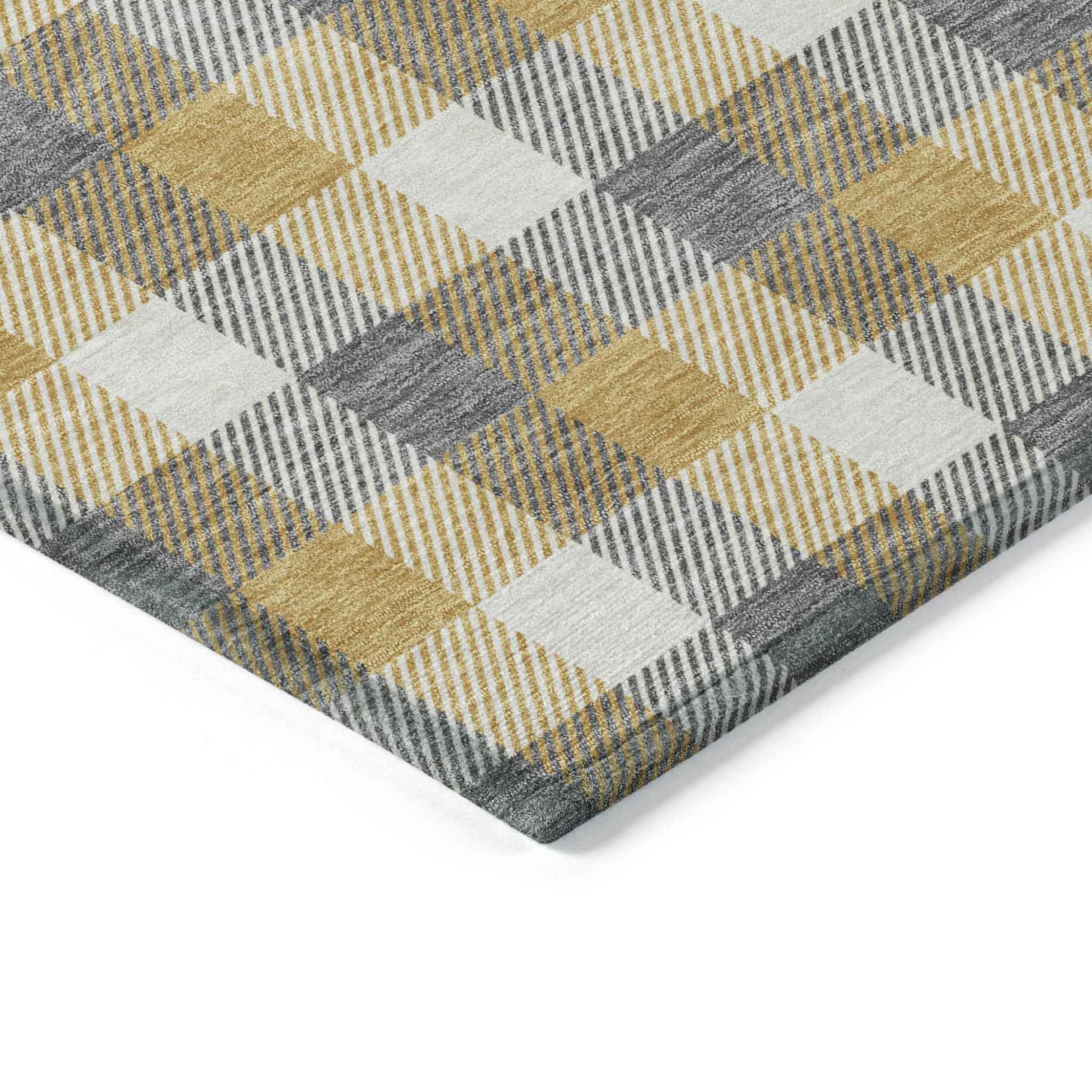 9' X 12' Gray Tan And Beige Plaid Washable Indoor Outdoor Area Rug