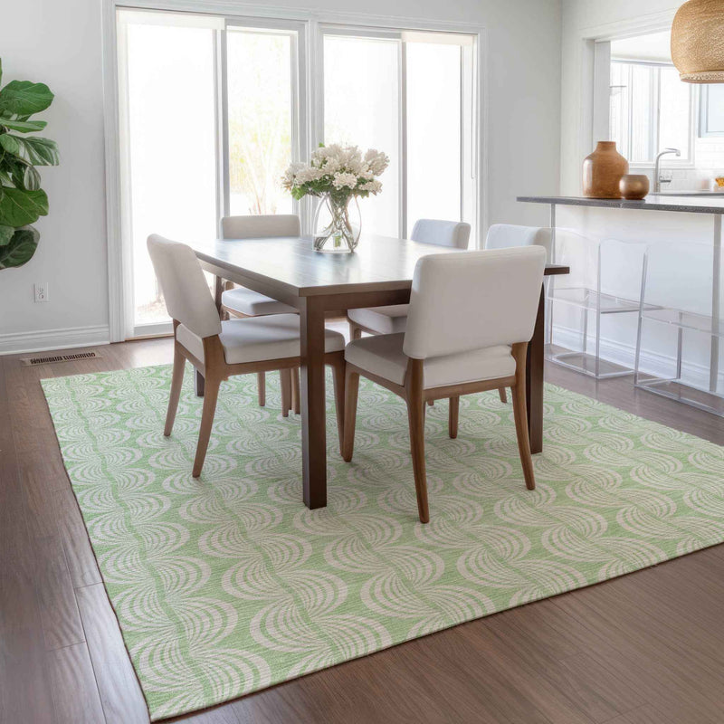 5' X 8' Mint Green And Beige Ogee Washable Indoor Outdoor Area Rug
