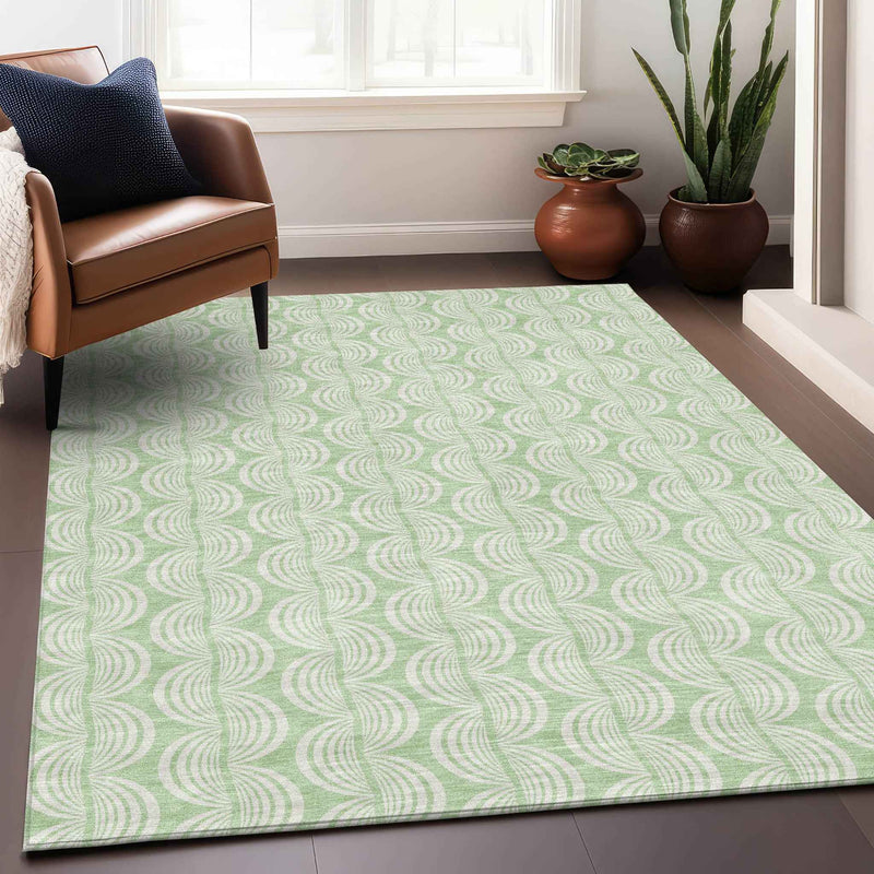 5' X 8' Mint Green And Beige Ogee Washable Indoor Outdoor Area Rug