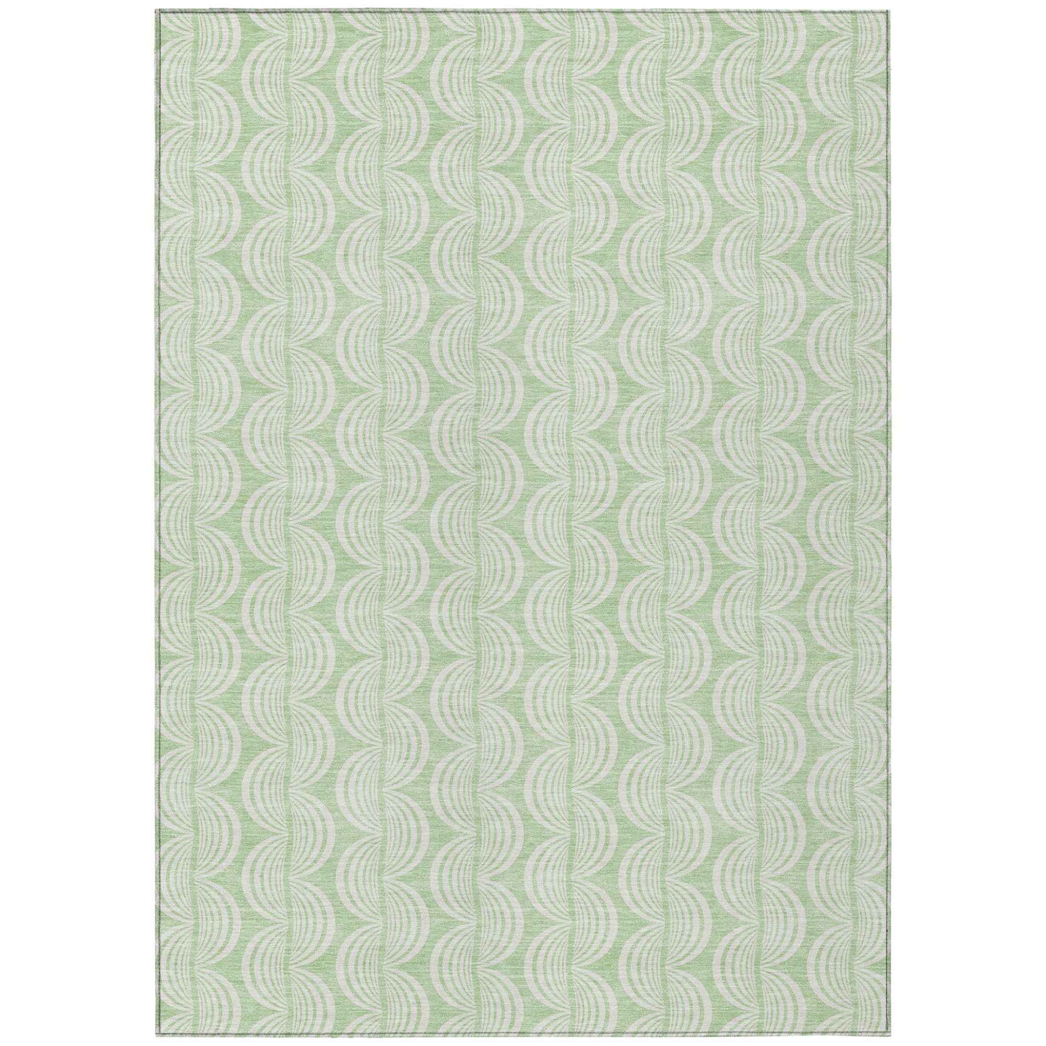 5' X 8' Mint Green And Beige Ogee Washable Indoor Outdoor Area Rug