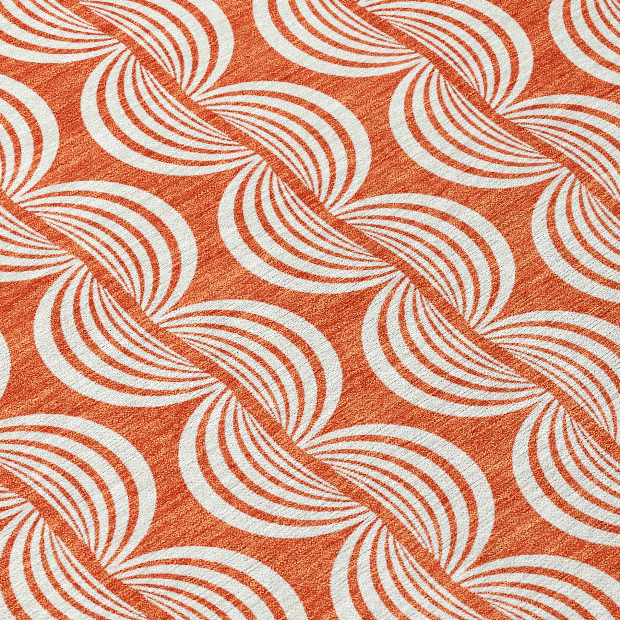 8' Coral And Beige Round Ogee Washable Indoor Outdoor Area Rug