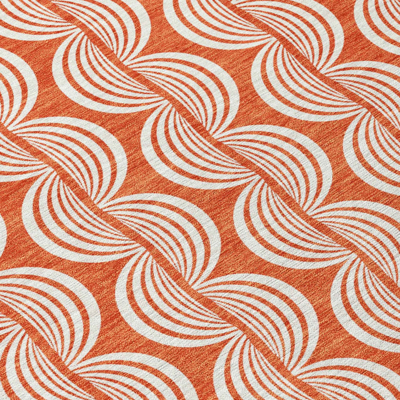 8' Coral And Beige Round Ogee Washable Indoor Outdoor Area Rug