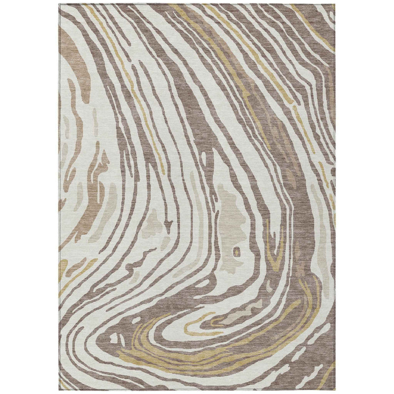 3' X 5' Taupe Brown And Beige Abstract Washable Indoor Outdoor Area Rug