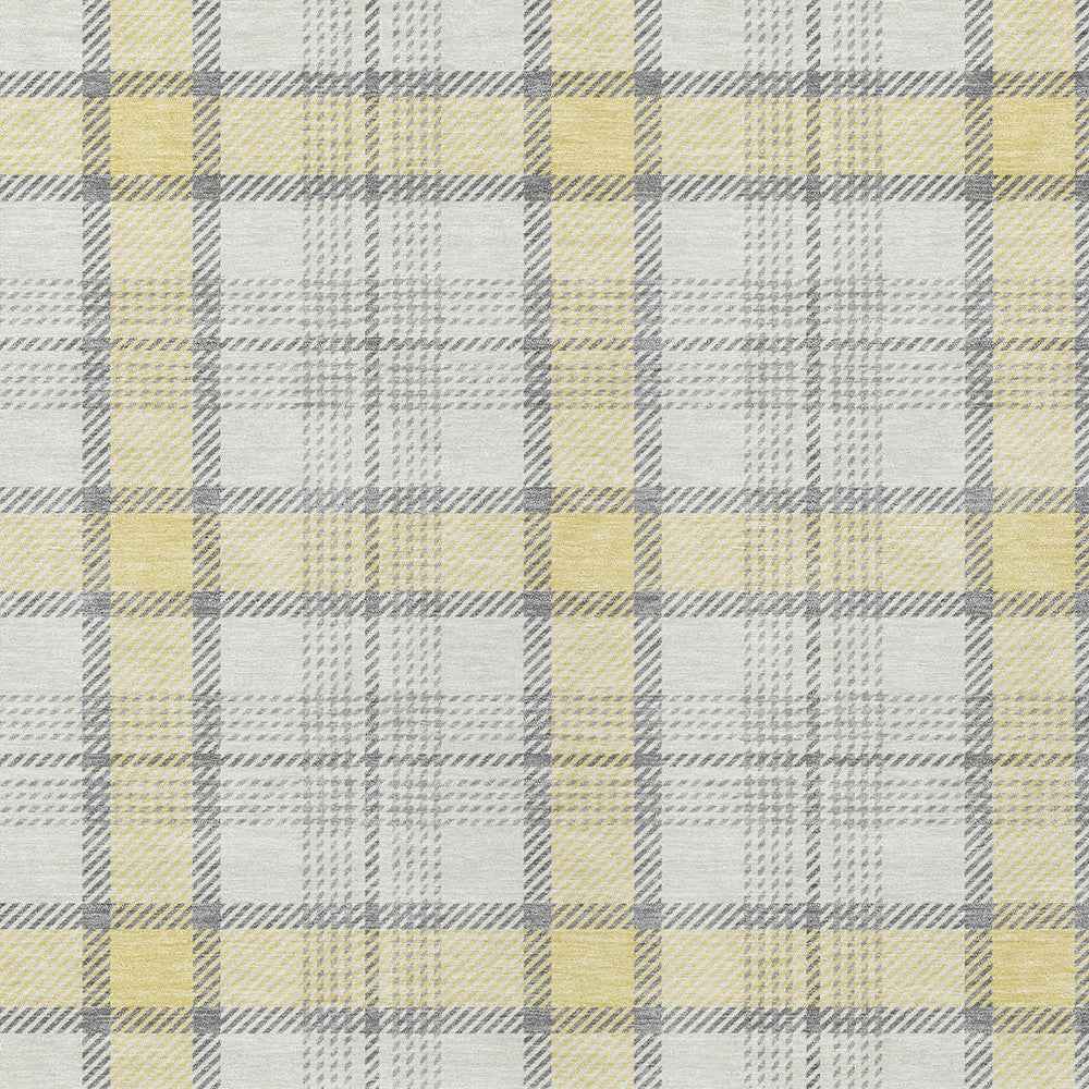10' X 14' Yellow And Gray Plaid Washable Indoor Outdoor Area Rug