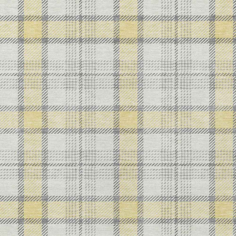 10' X 14' Yellow And Gray Plaid Washable Indoor Outdoor Area Rug